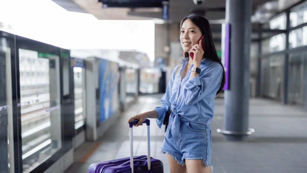 Traveler calling customer service agents from the airport
