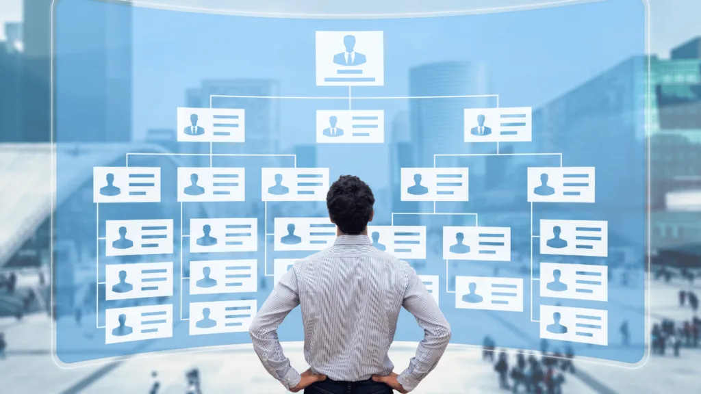 Team meeting discussing organizational structure