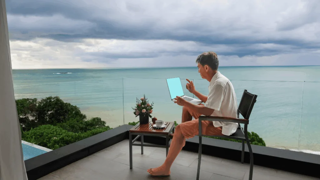 Remote employees working from cafes or beaches