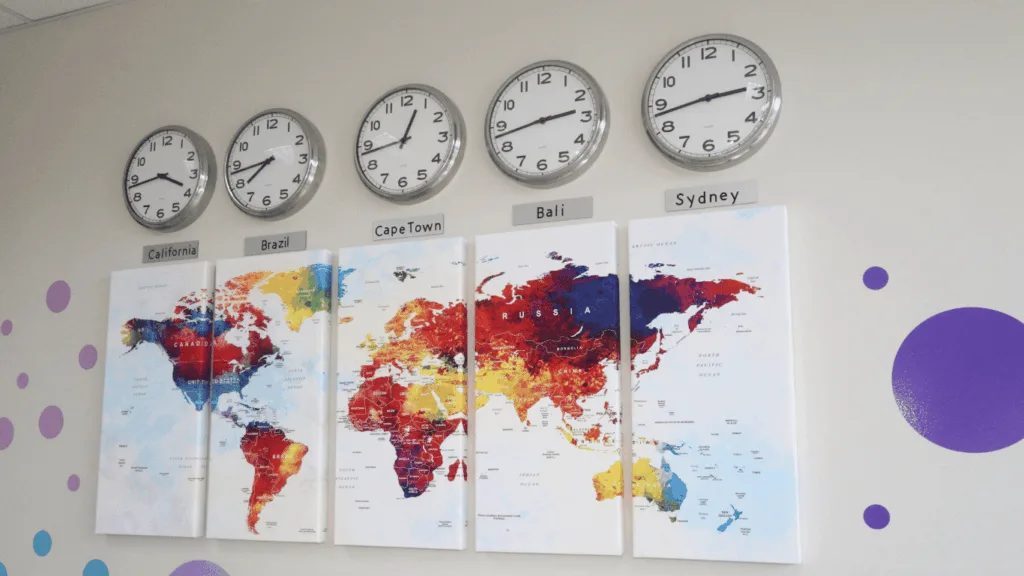 Customer service agents working in different time zones.