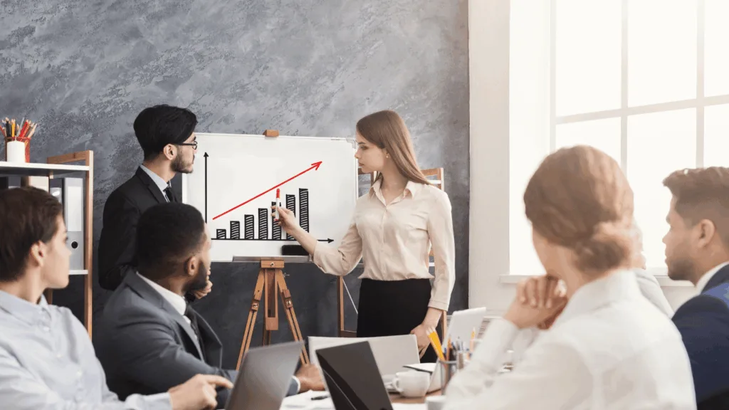 Marketing team studying growth in numbers